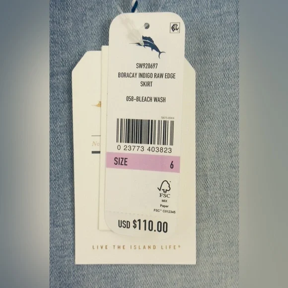 Tommy Bahama Boracay® Indigo Raw-Edge Midi Bleach Wash Denim Skirt Size 6. NWT - Picture 10 of 14